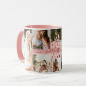 母最高のは常に写真コラージュのピンクの木目 マグカップ (正面左)