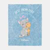 母最高のは贈り物、猫の母と可愛い子猫、青 フリースブランケット (正面)