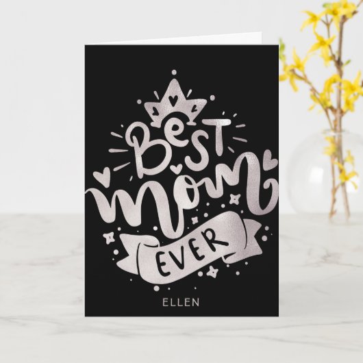 母最高のは黒銀レタリンモンサー カード (黄色い花)