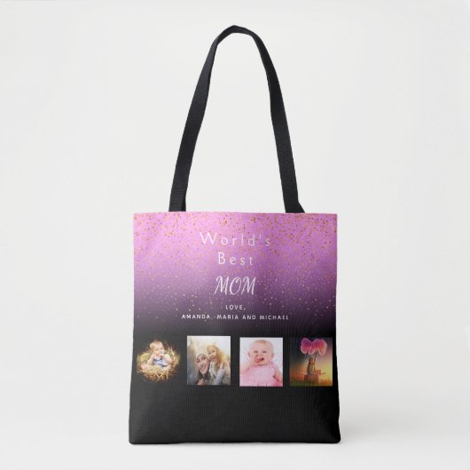 母最高のカスタム家族の写真コラージュ紫色の黒 トートバッグ (正面)