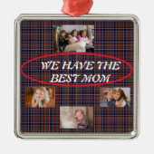 母最高のタータンチェックPlaid 4枚の写真ハンドスクリプ書ト メタルオーナメント (正面)