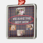 母最高のタータンチェックPlaid 4枚の写真ハンドスクリプ書ト メタルオーナメント (左)