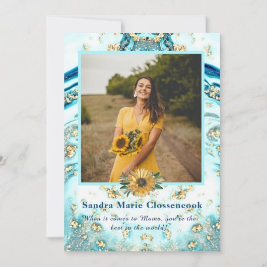 母最高の付4枚フォトコラージブルーマーブルアンノ 案内状 (裏面)