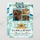 母最高の付4枚フォトコラージブルーマーブルアンノ 案内状 (正面/裏面)