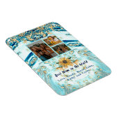 母最高の付4枚フォトコラージュ青い大理石 マグネット (右側)