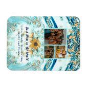 母最高の付4枚フォトコラージュ青い大理石 マグネット (横)