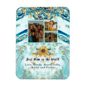 母最高の付4枚フォトコラージュ青い大理石 マグネット (縦)