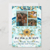 母最高の付4枚フォトコラージュ青い大理石 案内状 (正面)