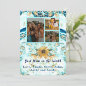 母最高の付4枚フォトコラージュ青い大理石 案内状 (スタンド正面)