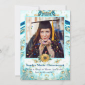 母最高の付4枚フォトコラージュ青い大理石 案内状 (裏面)