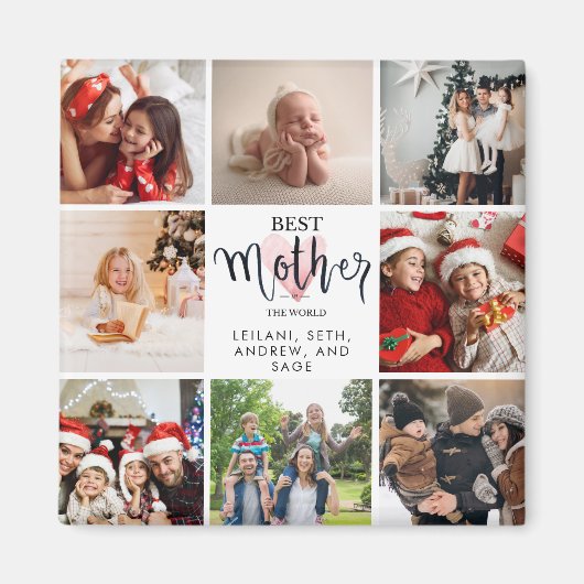 母最高の写真コラージピンクハート マグネット (正面)