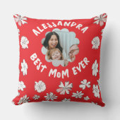 母最高の写真付きモノグラム山花赤い白 クッション (正面)