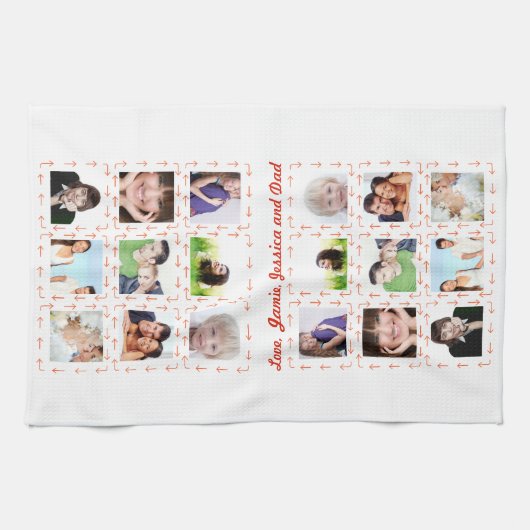 母最高の写真家族コラージュ記念 キッチンタオル (横)
