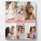 母最高の家族の写真コラージピンクウッドグレイン フォトプラーク (正面)