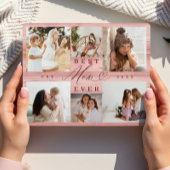 母最高の家族の写真コラージピンクウッドグレイン フォトプラーク