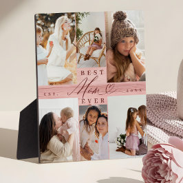 母最高の家族の写真コラージピンクウッドグレイン フォトプラーク