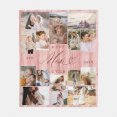 母最高の家族の写真コラージピンクウッドグレイン フリースブランケット (正面)