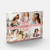 母最高の常ピンクの木目のコラージュ記念の酒 フォトブロック (左)