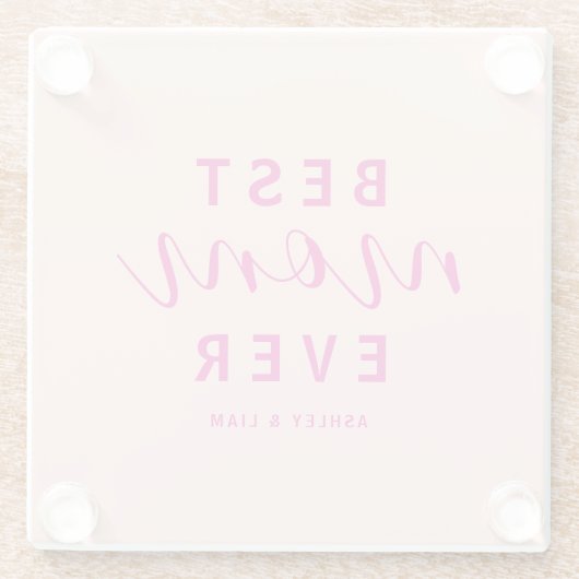 母最高の母の日が暑いピンクの台本 ガラスコースター (裏面)