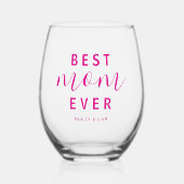 母最高の母の日が暑いピンクの台本 ステムなしワイングラス (正面)