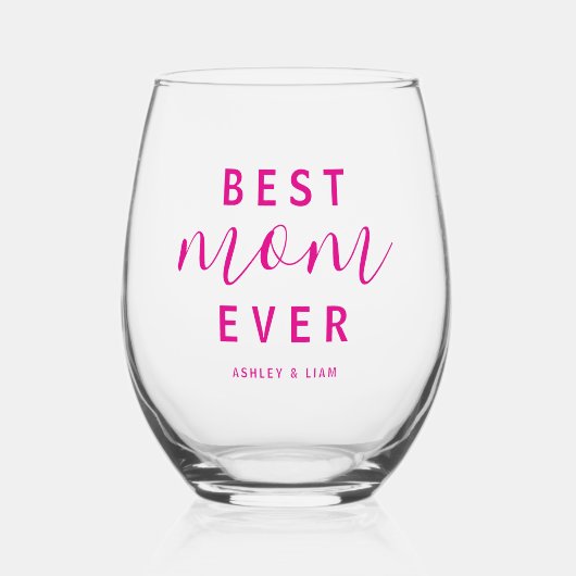 母最高の母の日が暑いピンクの台本 ステムなしワイングラス (正面)