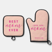 母最高の母の日が暑いピンクの台本 鍋つかみ&鍋敷きセット (正面)