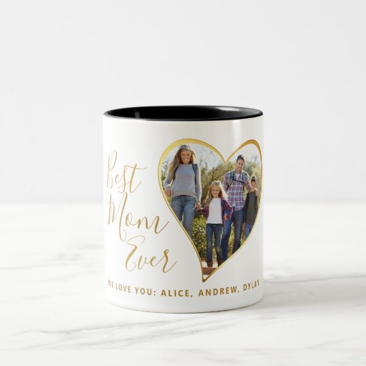 母最高の母の日に白い金ゴールド写真ママの日 ツートーンマグカップ (中央)