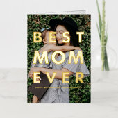 母最高の母の日に重ねて写真 箔グリーティングカード (正面)