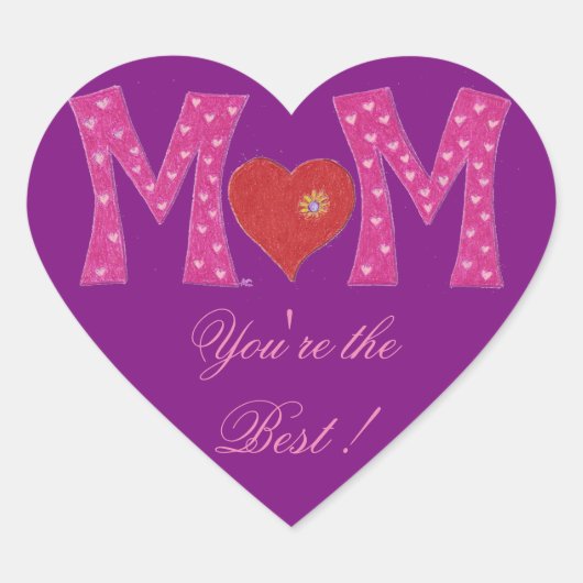 母最高の母の日のハート紫色のシール ハートシール (正面)