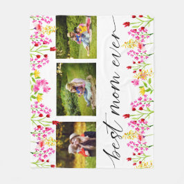 母最高の母の日の写真コラージュフローラ フリースブランケット