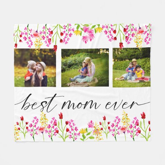 母最高の母の日の写真コラージュフローラ フリースブランケット (正面(横))