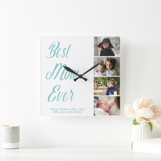 母最高の母の日の写真コラージュ広場Wa スクエア壁時計 (ホーム)