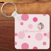 母最高の母の日の写真ピンクの水玉模様 キーホルダー (正面)