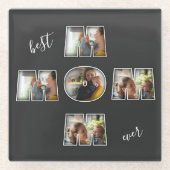 母最高の母の日ギフト3写真切り出し ガラスコースター (正面)