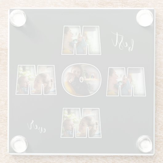 母最高の母の日ギフト3写真切り出し ガラスコースター (裏面)