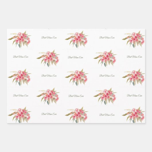 母最高の母の日ピンクのフローラ ラッピングペーパーシート (正面)