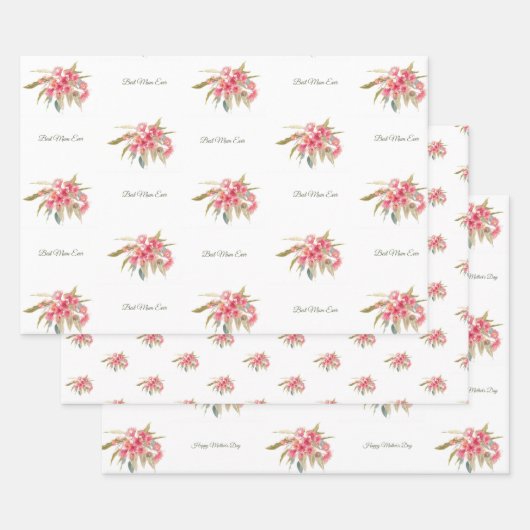 母最高の母の日ピンクのフローラ ラッピングペーパーシート (セット)