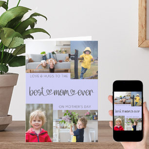 母最高の母の日4写真コラージュの薄紫 シーズンカード