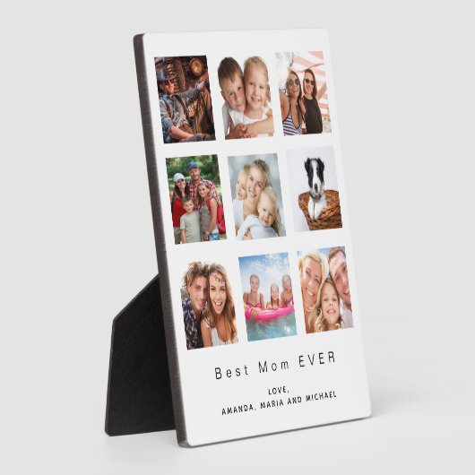 母最高の母写真家族コラージュ白 フォトプラーク (側面)