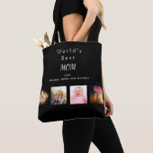 母最高の母家族フォトコラージュ黒 トートバッグ (クローズアップ)