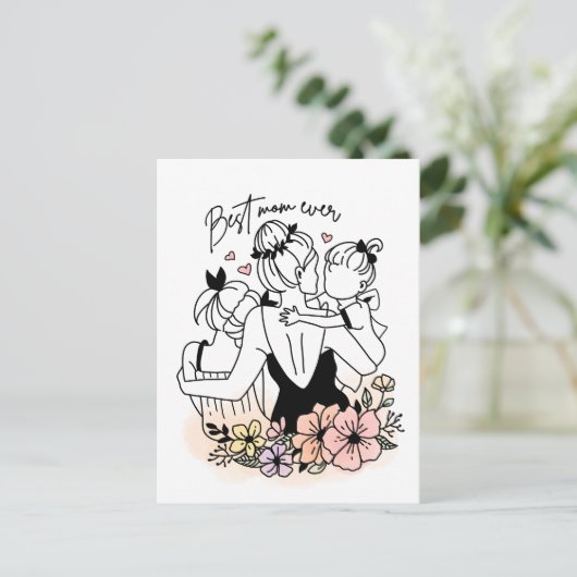 母最高の母、子供/花はがき ポストカード (スタンド正面)