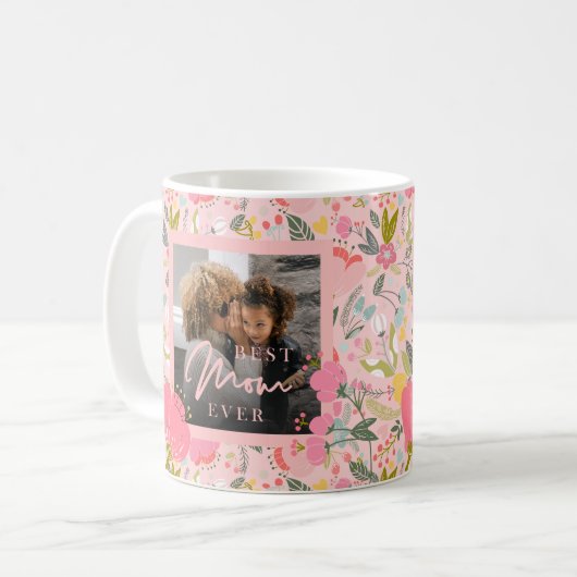 母最高の生写真マザーズ日ピンクの野花 コーヒーマグカップ (正面左)
