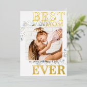 母最高の生青い野生のフローラ写真マザーズ・デイ 箔招待状 (立ち正面)