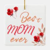 母最高の赤バラの水色の母 セラミックオーナメント (裏面)