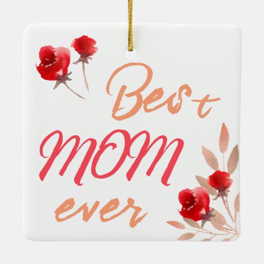 母最高の赤バラの水色の母 セラミックオーナメント (裏面)