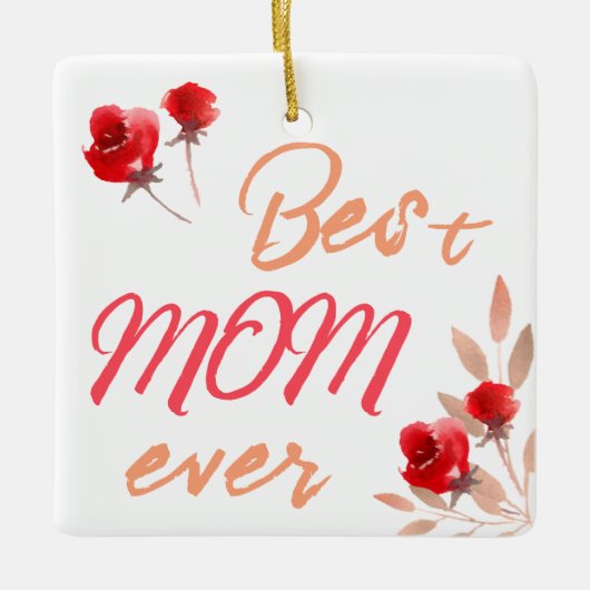 母最高の赤バラの水色の母 セラミックオーナメント (正面)