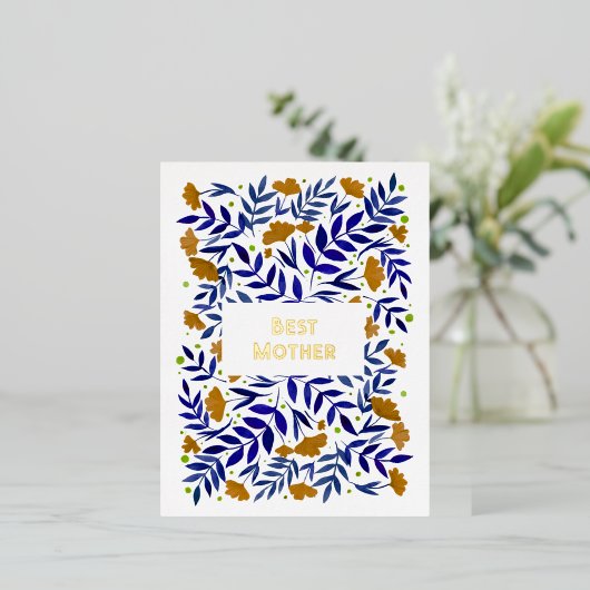 母最高の魔法の黄色い庭の母の日 箔シーズンポストカード (立ち正面)