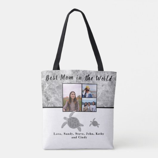 母最高の3フォトグレーマーブルシーウミガメトート トートバッグ (裏面)