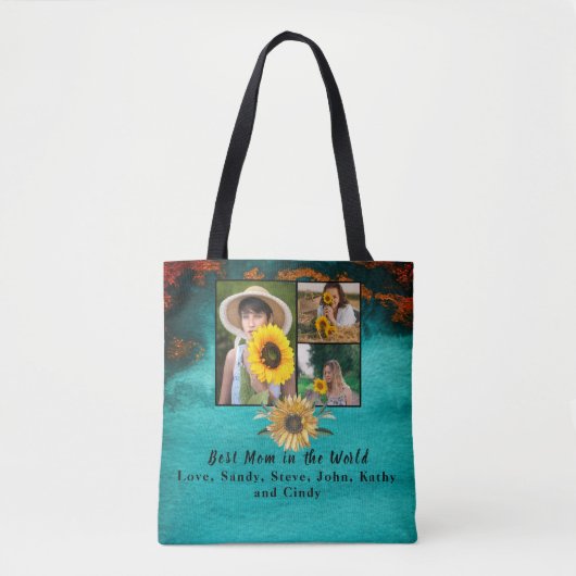 母最高の3フォトターコイズコラージュ大理石 トートバッグ (正面)
