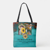 母最高の3フォトターコイズコラージュ大理石 トートバッグ (裏面)